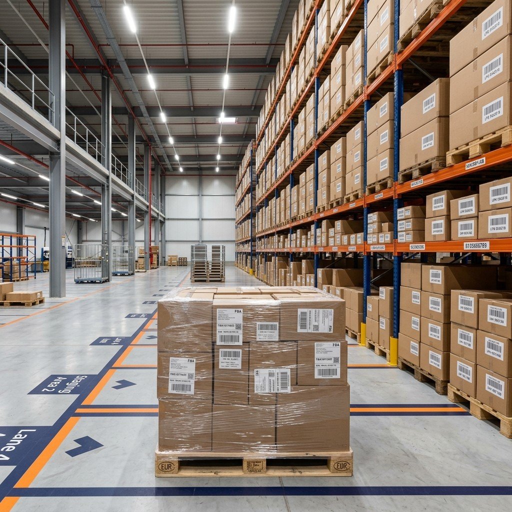 FBA-ready pallets with carton labels — DDP shipping from Shenzhen to Amazon fulfillment centers