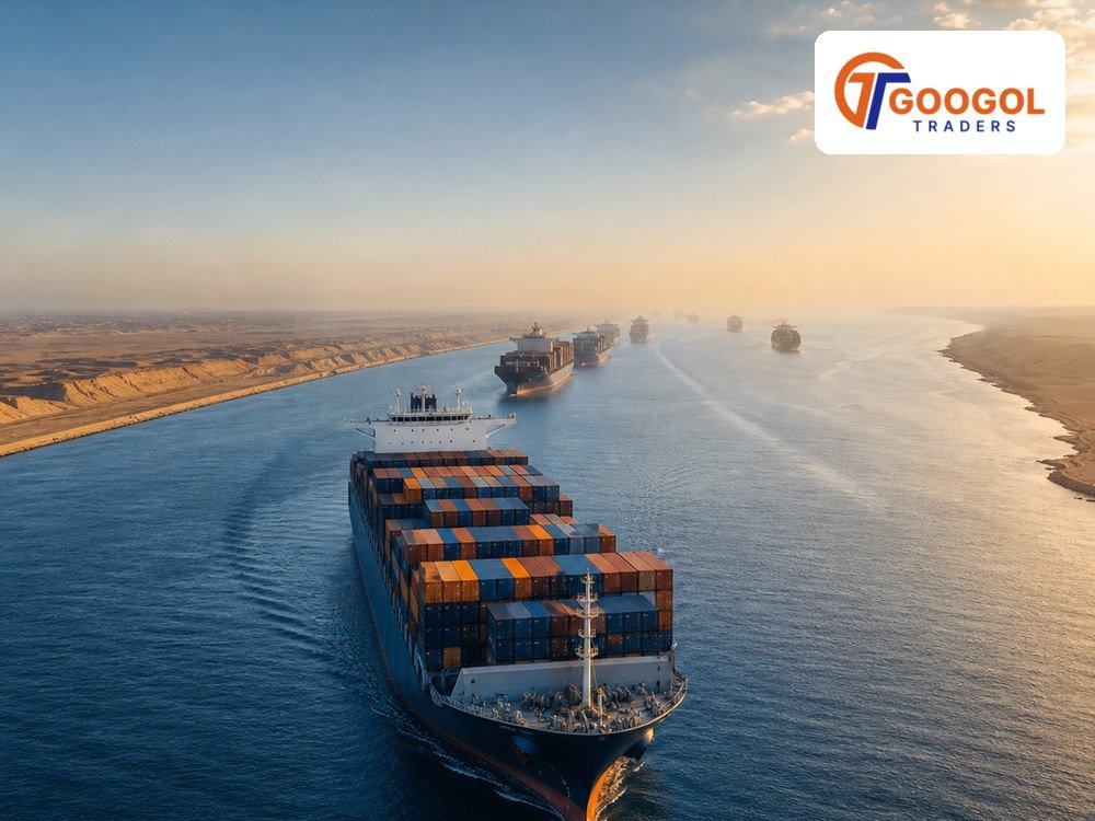 Container ship crossing the Red Sea between the Bab el-Mandeb Strait and the Suez Canal